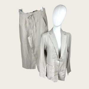 Pampelone NWOT SZ Large‎ beige linen pant suit, blazer and paperbag pants
